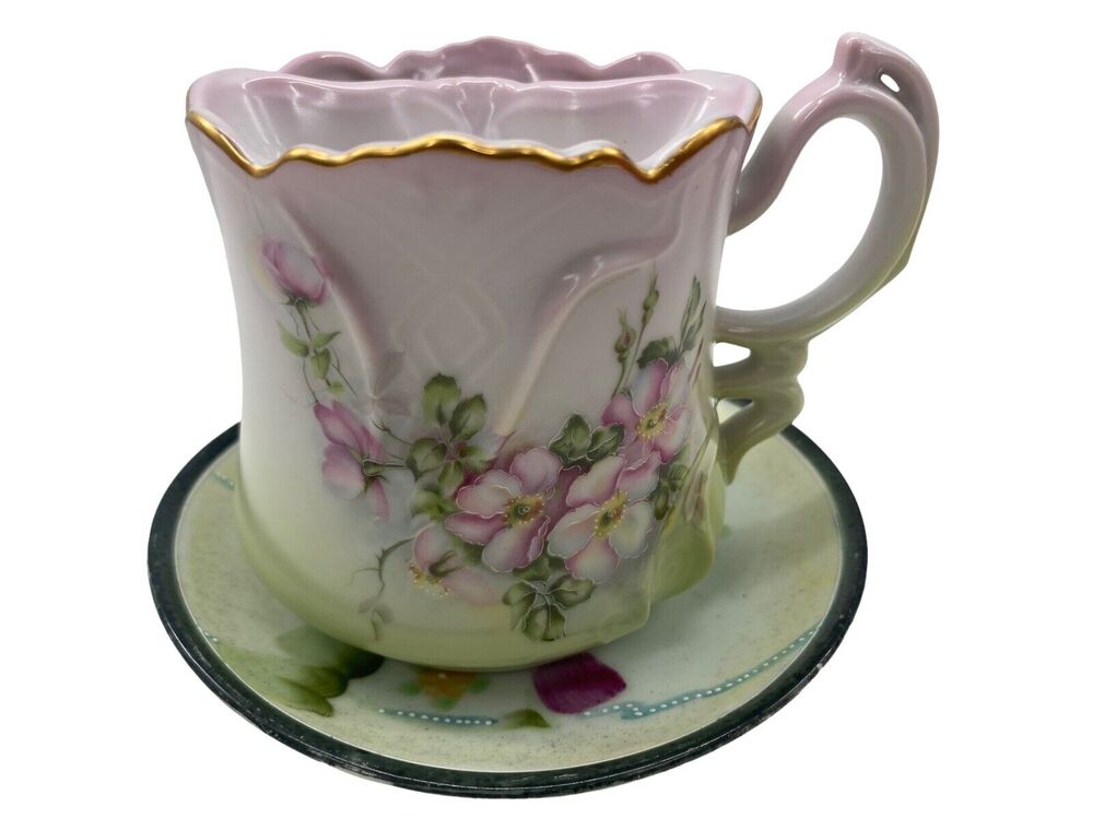Nippon Porcelain Antique Men's Shaving Cup and Saucer Vanity Set